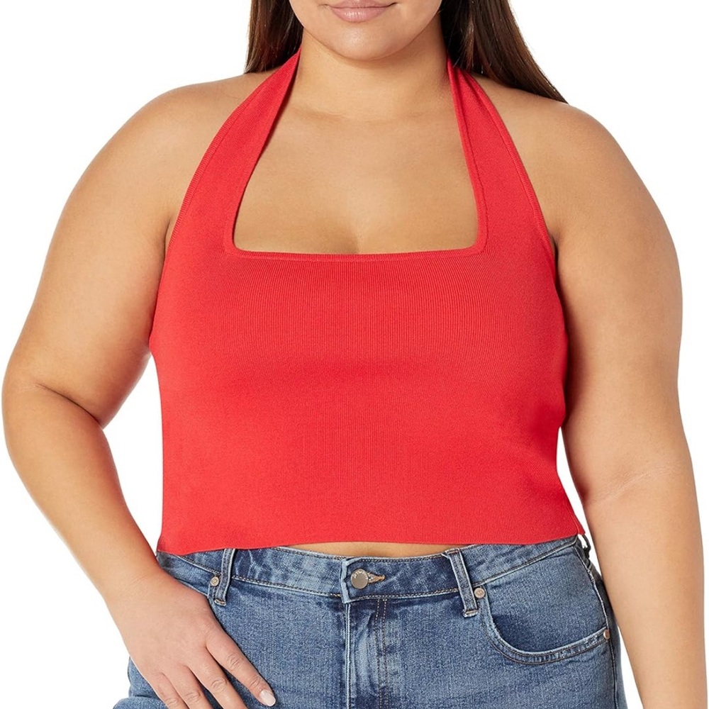 NWOT The Drop Women's Greta Fitted Square-Neck Halter Sweater Bralette in Red